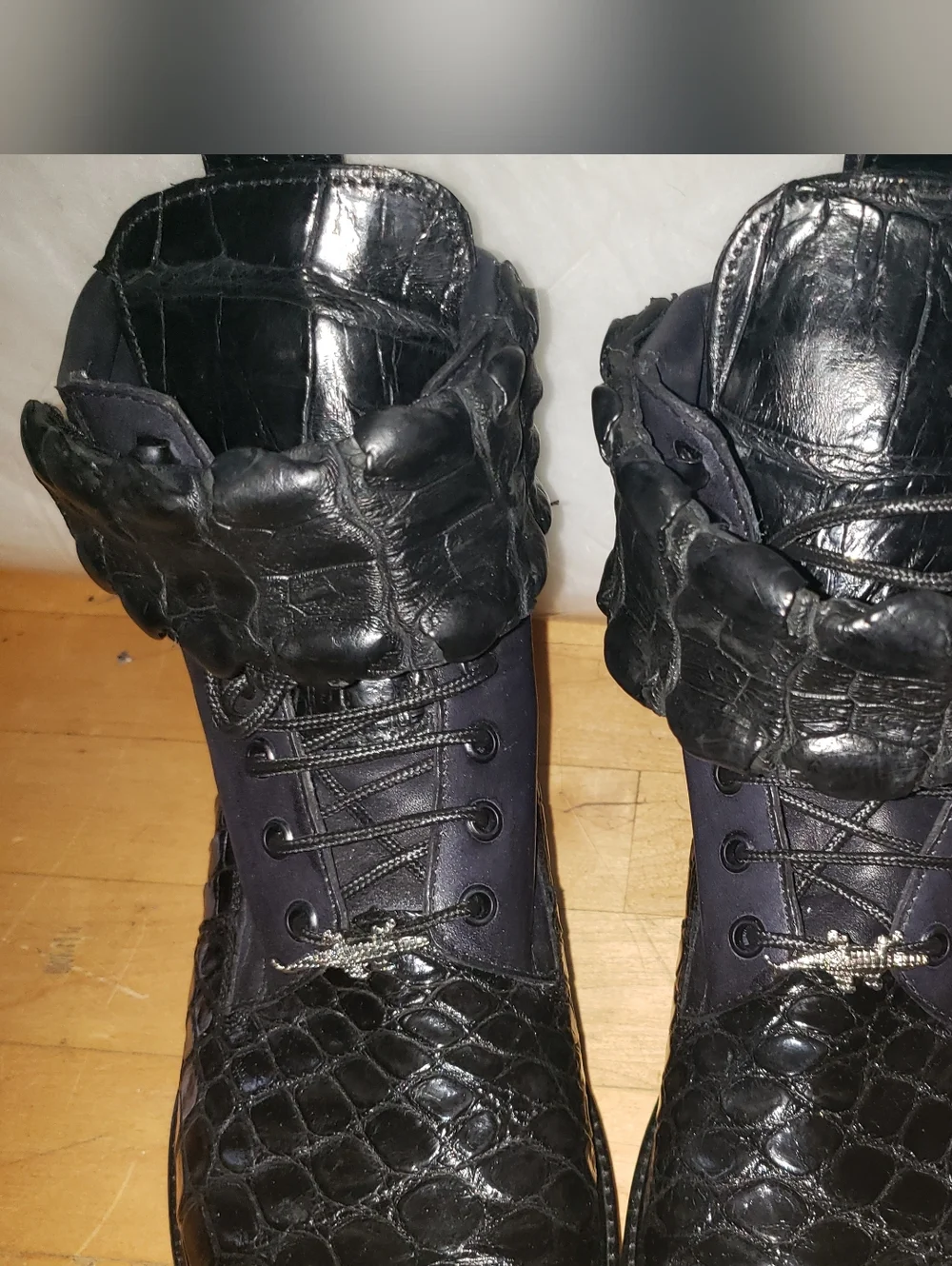 Genuine Alligator Skin Black On Black Combat Boots Men 9 READ Below